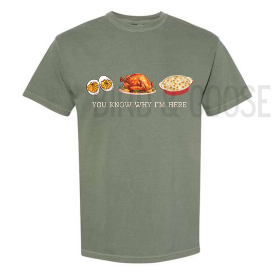 You Know Why I'm Here: Thanksgiving Food Shirt